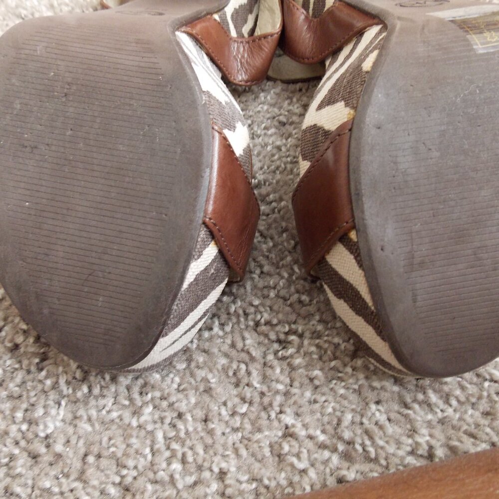 Michael Kors Ivana Mocha Zebra Animal Print Canvas Platform Sandals Heels - Picture 16 of 16